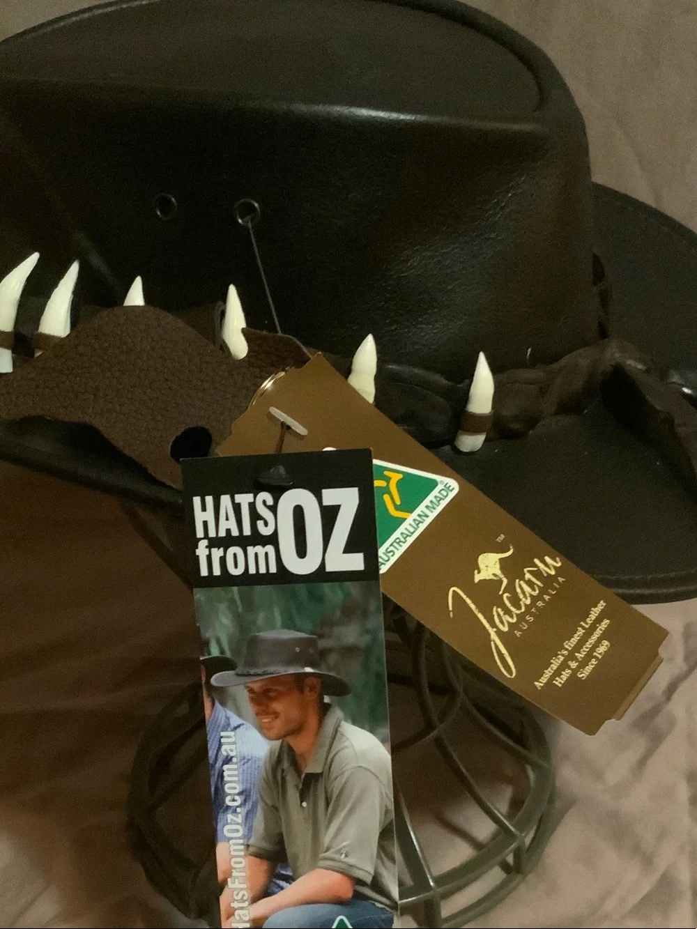 Black Leather Cowboy Hat with White Tooth Band